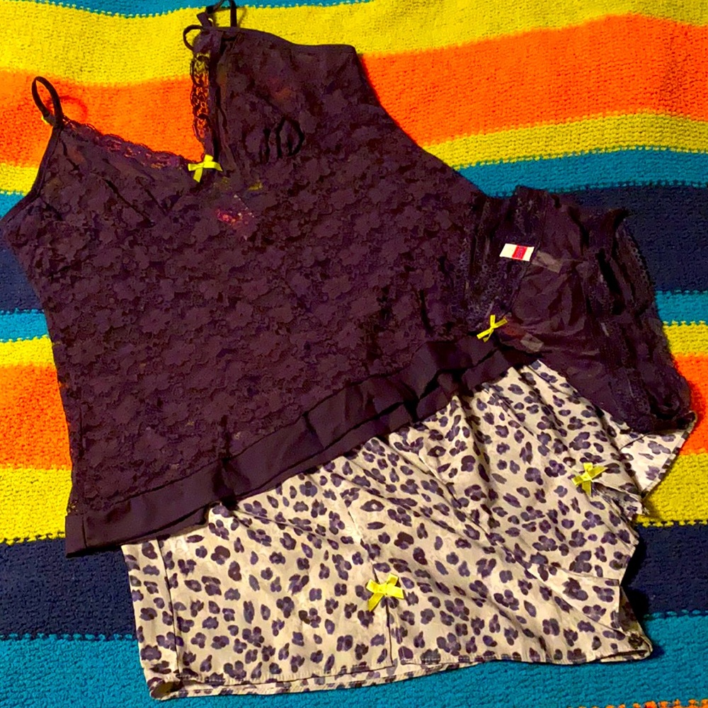 3 piece lacy cami sleep short set panty NWOT